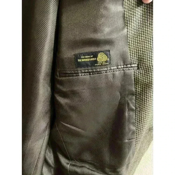 Vintage Neiman Marcus Men's Wool Blazer Jacket Brown Houndstooth Double Button - Picture 9 of 11